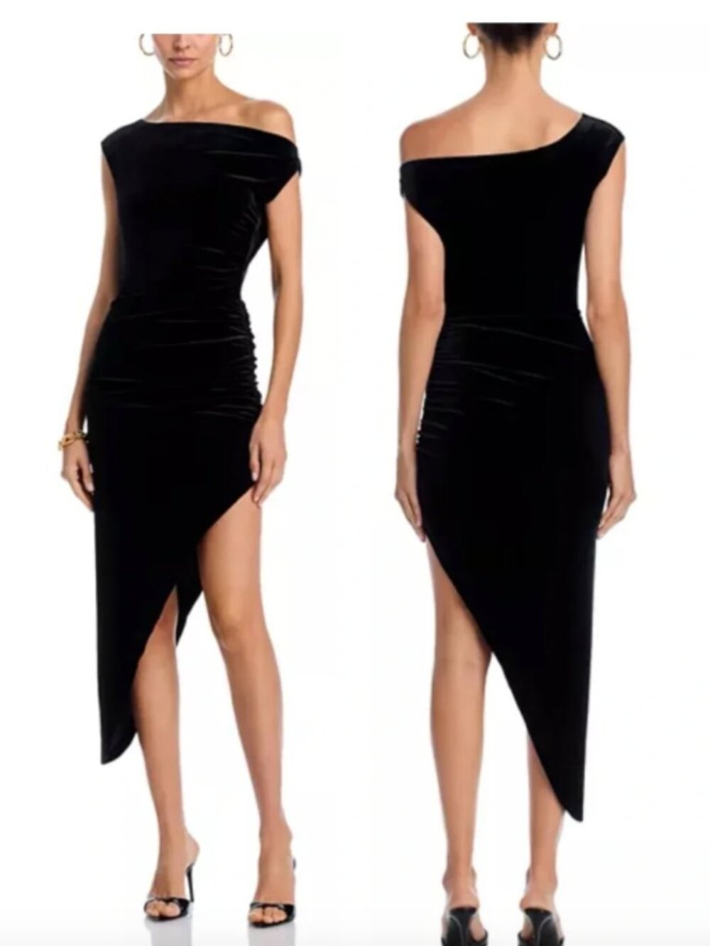 Norma Kamali Asymmetric Velvet Black Midi Dress Medium